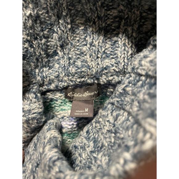 Eddie Bauer Women's M Turtleneck Cowl Sweater Green Gray Striped - Picture 4 of 4
